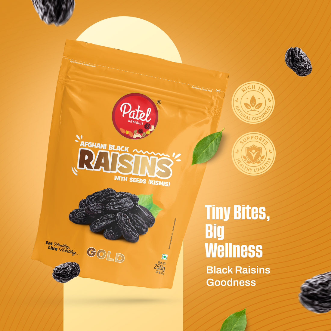 Afghani Black Raisins Gold with Seeds (Kismis)