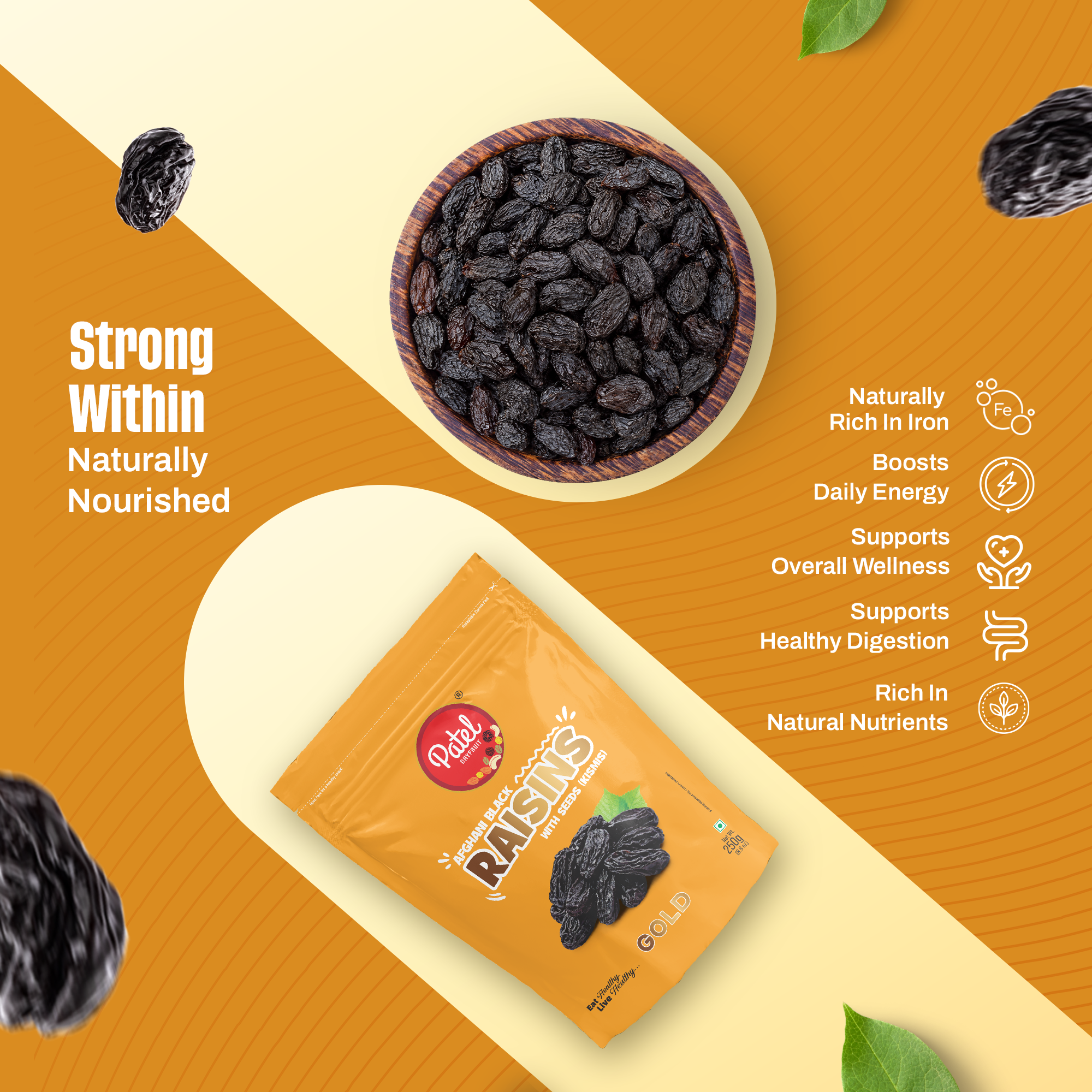 Afghani Black Raisins Gold with Seeds (Kismis)