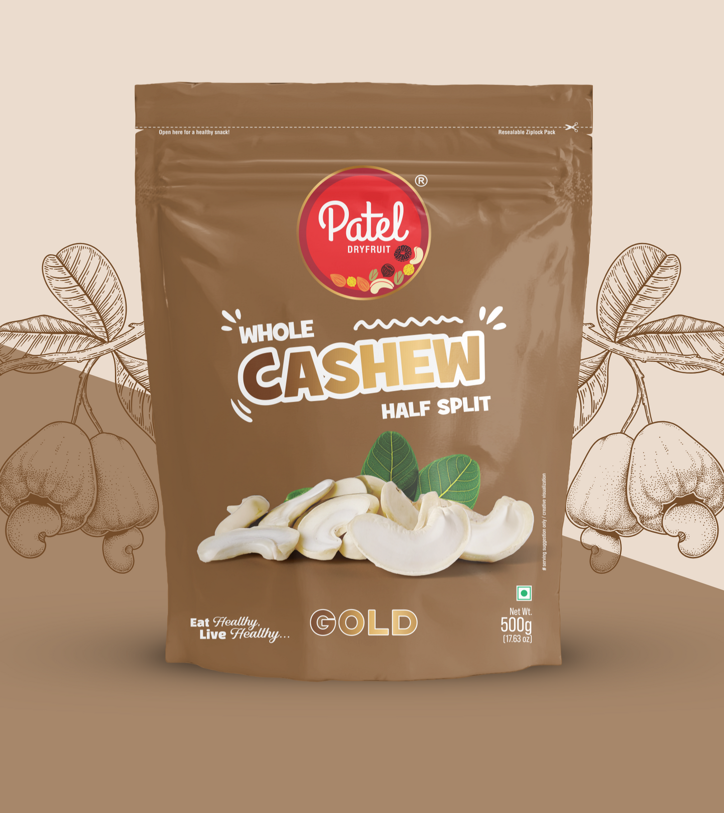 patel dry-fruit cashew half split gold